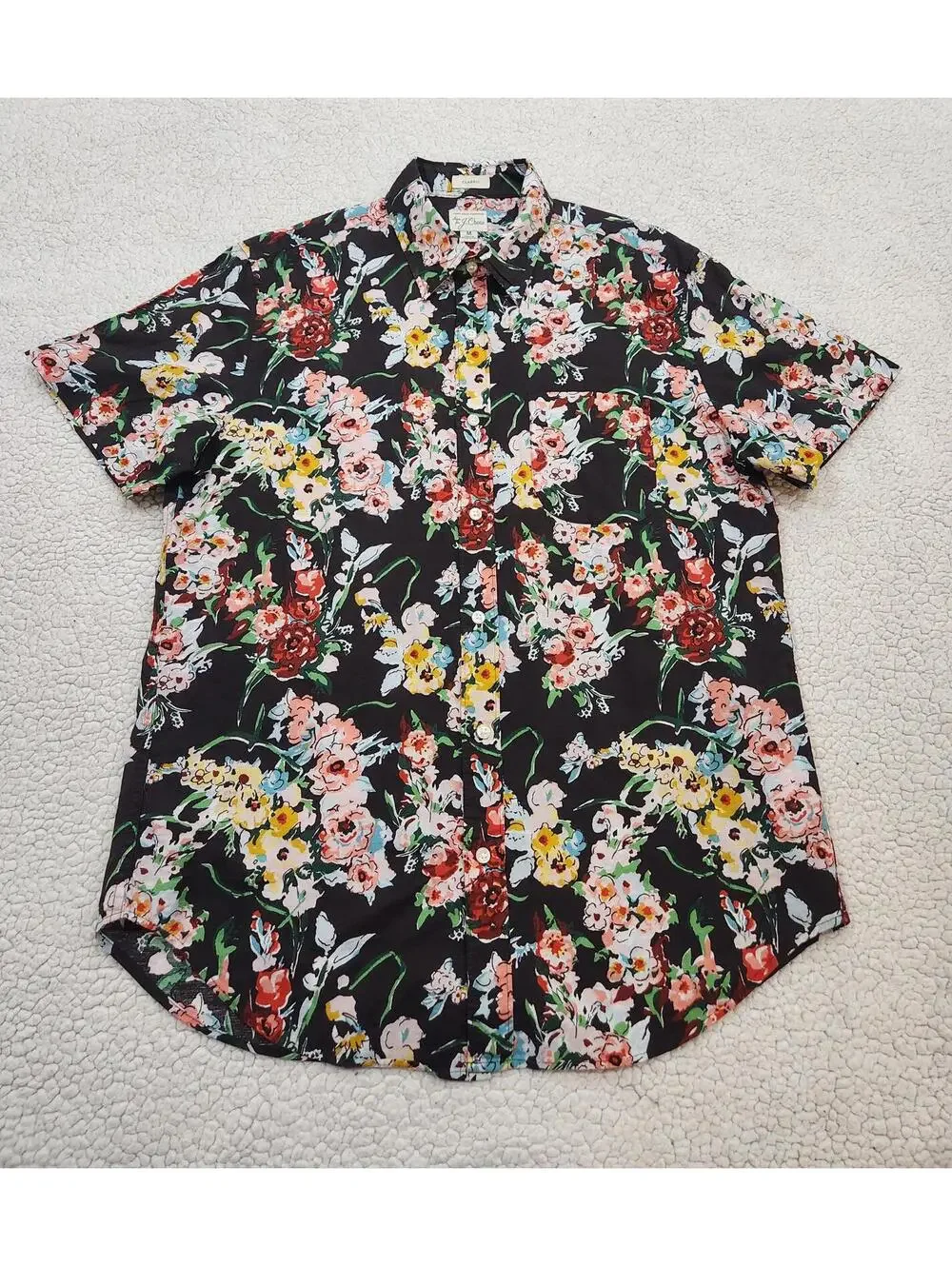 J. Crew Floral Print Short Sleeve Button Down Shirt Flex Classic Fit Size Medium